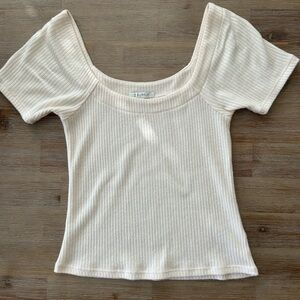 Z Supply Cream Ribbed Short Sleeve Top